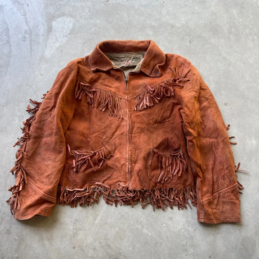 Vintage 1950s K-Bar-Z Ranchwear Kids Suede Fringe Jacket Burnt Orange Western